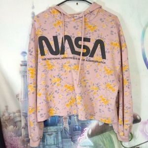 Public library pink floral NASA crop hoodie